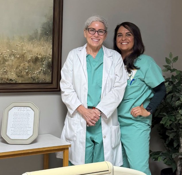 Jonna Hunter, DNP, RN, MSN, Director of Women's Services (left) and Elisha Kennedy, RN (right) stand in the new dedicated room to help families coping with perinatal loss.